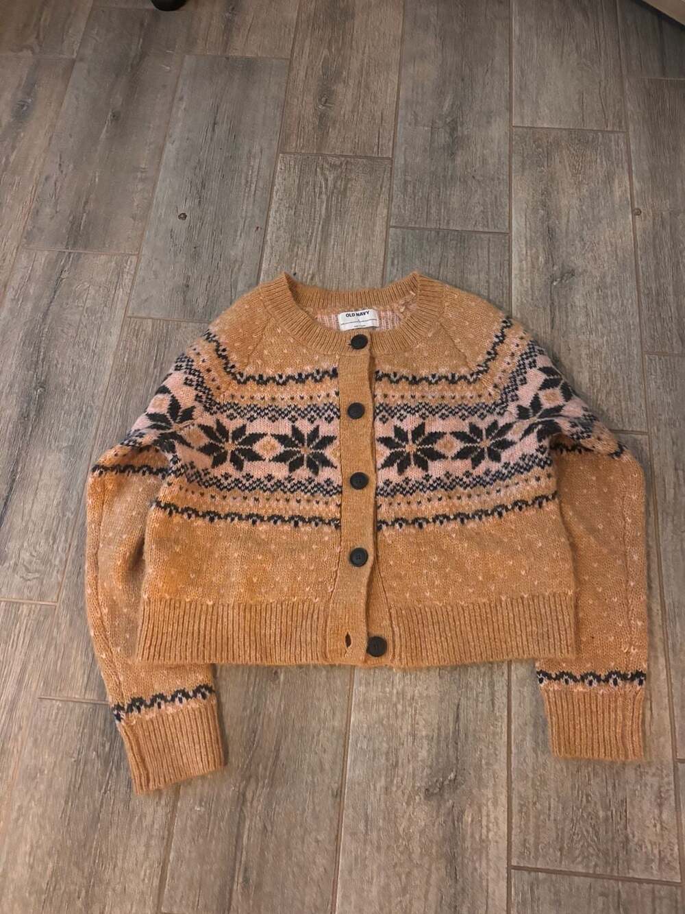 Old Navy Fair Isle Cardigan Sweater Size S Yellow Pink